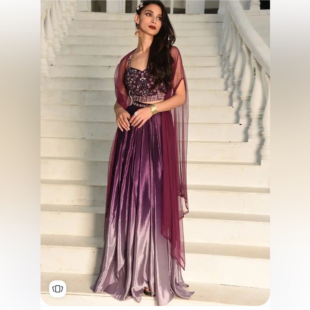Ethnic Wear Ombre Purple Crop Top and Skirt with Shrug